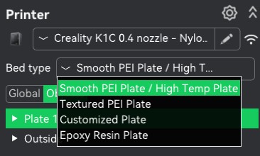 Creality Plate Selection